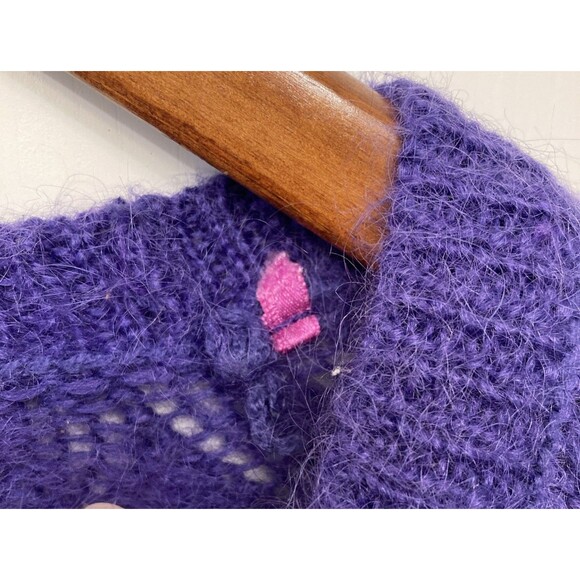 Vtg Mohair Blend Cardigan Violet Long Sleeve L Sweater Womens Fuzzy 80s Luxury - Picture 8 of 14